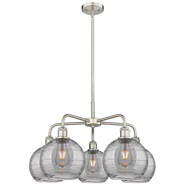 Image 1 Athens 26"W 5-Light Satin Nickel Stem Chandelier w/ Smoke Swirl Shade