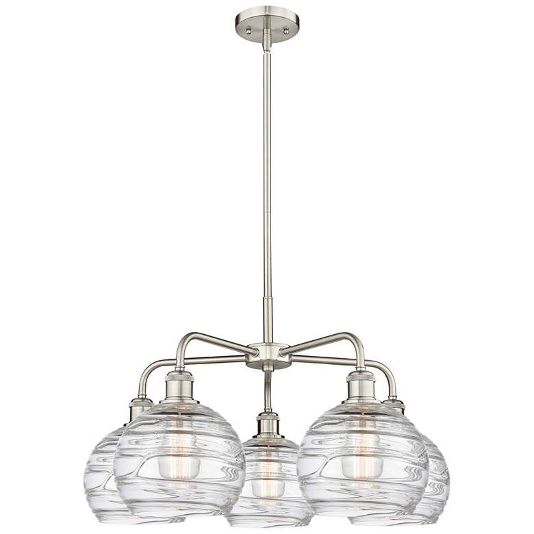 Image 1 Athens 26"W 5 Light Satin Nickel Stem Hung Chandelier With Deco Swirl