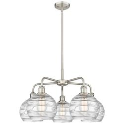 Athens 26&quot;W 5 Light Satin Nickel Stem Hung Chandelier With Deco Swirl