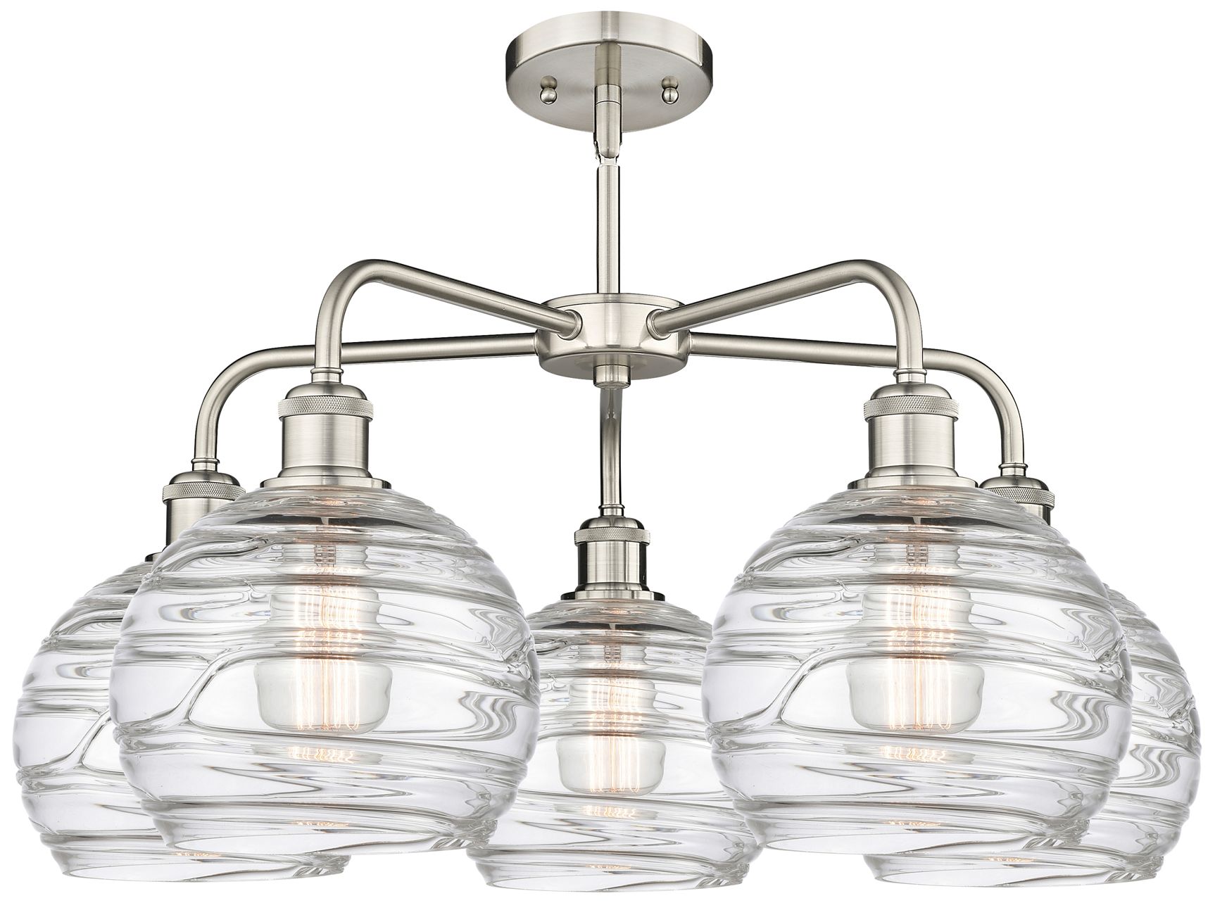 Image 4 Athens 26"W 5 Light Satin Nickel Stem Hung Chandelier With Deco Swirl  more views