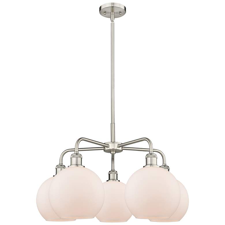 Image 1 Athens 26"W 5 Light Satin Nickel Stem Hung Chandelier With White Shade