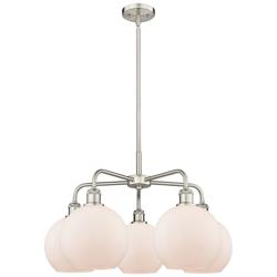 Athens 26&quot;W 5 Light Satin Nickel Stem Hung Chandelier With White Shade