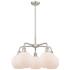 Athens 26"W 5 Light Satin Nickel Stem Hung Chandelier With White Shade