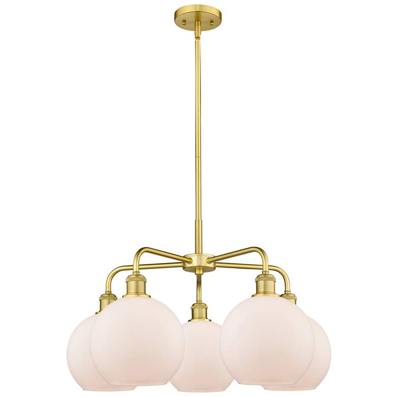 Image 1 Athens 26"W Satin Gold and White Glass 5-Light Chandelier