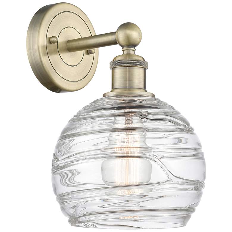 Image 1 Athens 3" High Antique Brass Sconce With Deco Swirl Shade