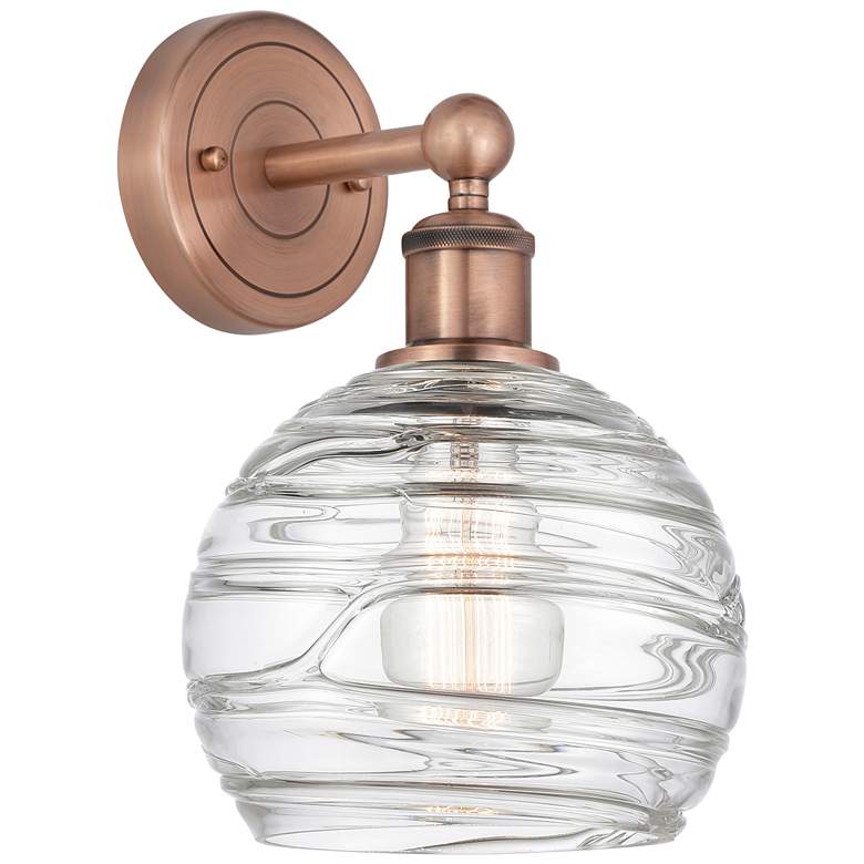 Image 1 Athens 3" High Antique Copper Sconce With Deco Swirl Shade