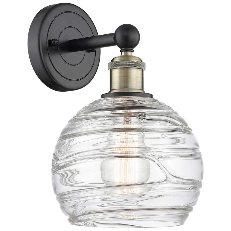 Image 1 Athens 3" High Black Antique Brass Sconce With Deco Swirl Shade