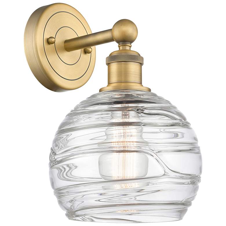 Image 1 Athens 3" High Brushed Brass Sconce With Deco Swirl Shade