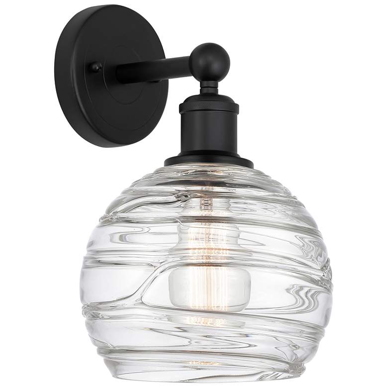 Image 1 Athens 3" High Matte Black Sconce With Deco Swirl Shade