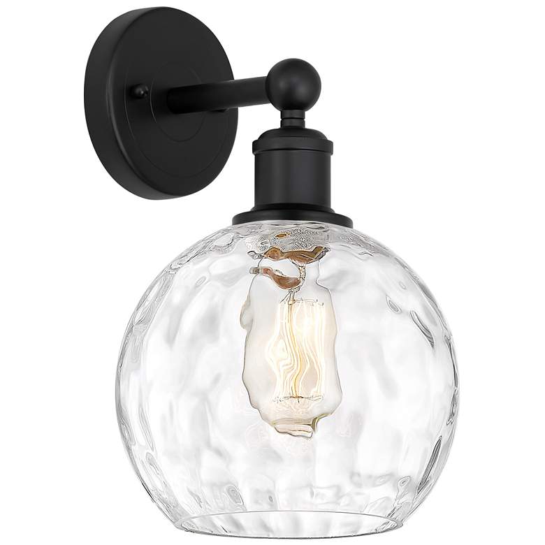Image 1 Athens 3" High Matte Black Sconce With Water Glass Shade