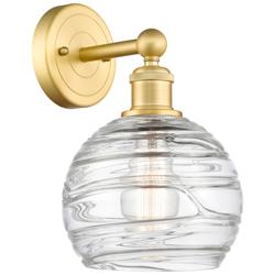 Athens 3&quot; High Satin Gold Sconce With Deco Swirl Shade