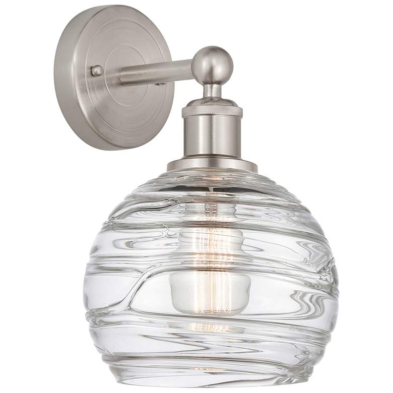 Image 1 Athens 3" High Satin Nickel Sconce With Deco Swirl Shade