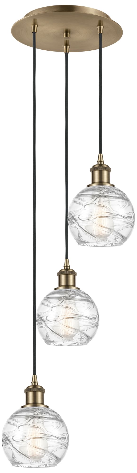 Athens 3-Light 13" Brass Multi-Pendant w/Clear Deco Swirl Made to Order