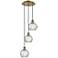 Athens 3-Light 13" Antique Brass Multi-Pendant With Clear Water Glass 