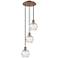 Athens 3-Light 13" Antique Copper Multi-Pendant With Clear Deco Swirl 