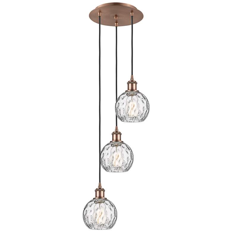 Image 1 Athens 3-Light 13 inch Antique Copper Pendant With Clear Water Glass Shade