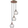 Athens 3-Light 13" Antique Copper Pendant With Clear Water Glass Shade