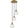 Athens 3-Light 13" Brushed Brass Multi-Pendant With Clear Deco Swirl S
