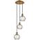 Athens 3-Light 13" Brushed Brass Multi-Pendant With Clear Water Glass 