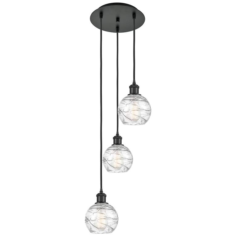 Image 1 Athens 3-Light 13 inch Matte Black Multi-Pendant With Clear Deco Swirl Sha