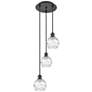 1_Athens 3-Light 13" Matte Black Multi-Pendant With Clear Deco Swirl Sha