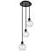 Athens 3-Light 13" Matte Black Multi-Pendant With Clear Deco Swirl Sha
