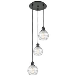 Athens 3-Light 13" Matte Black Multi-Pendant With Clear Deco Swirl Sha