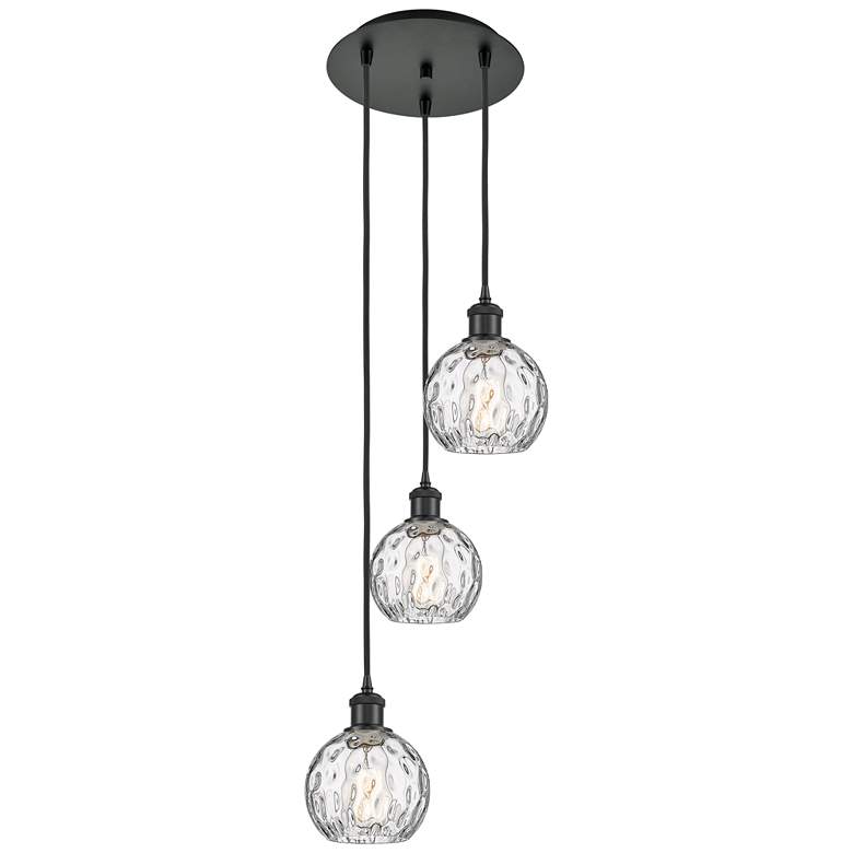 Image 1 Athens 3-Light 13 inch Matte Black Multi-Pendant With Clear Water Glass Sh