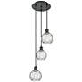 Athens 3-Light 13" Matte Black Multi-Pendant With Clear Water Glass Sh