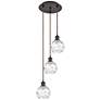 Athens 3-Light 13" Oil Rubbed Bronze Pendant With Clear Deco Swirl Sha