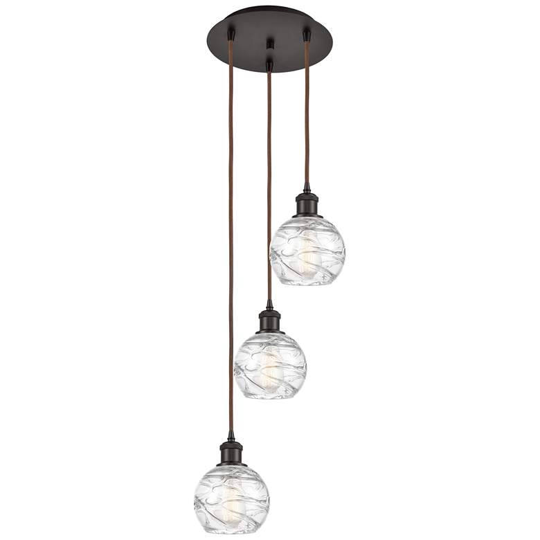 Image 1 Athens 3-Light 13" Oil Rubbed Bronze Pendant With Clear Deco Swirl Sha
