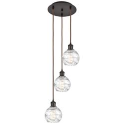 Athens 3-Light 13" Oil Rubbed Bronze Pendant With Clear Deco Swirl Sha