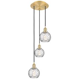 Athens 3-Light 13" Satin Gold Multi-Pendant With Clear Water Glass Sha Athens 3-Light 13" Satin Gold Multi-Pendant With Clear Water Glass Sha