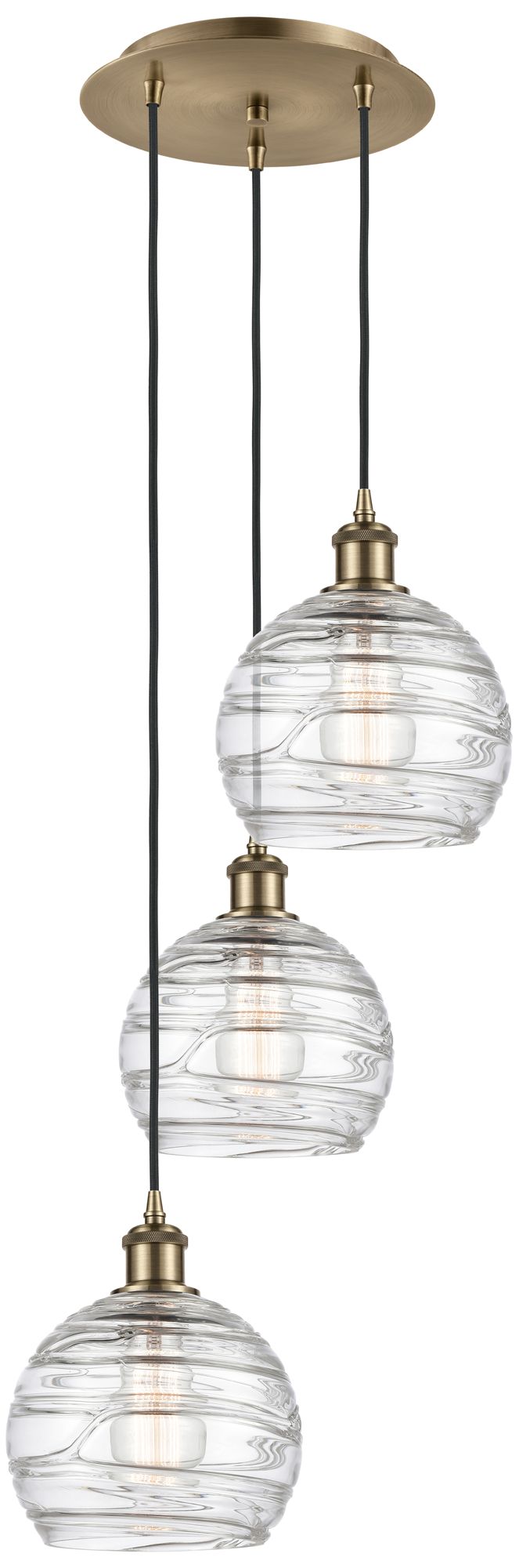 Athens 3-Light 15" Brass Multi-Pendant w/Clear Deco Swirl Made to Order