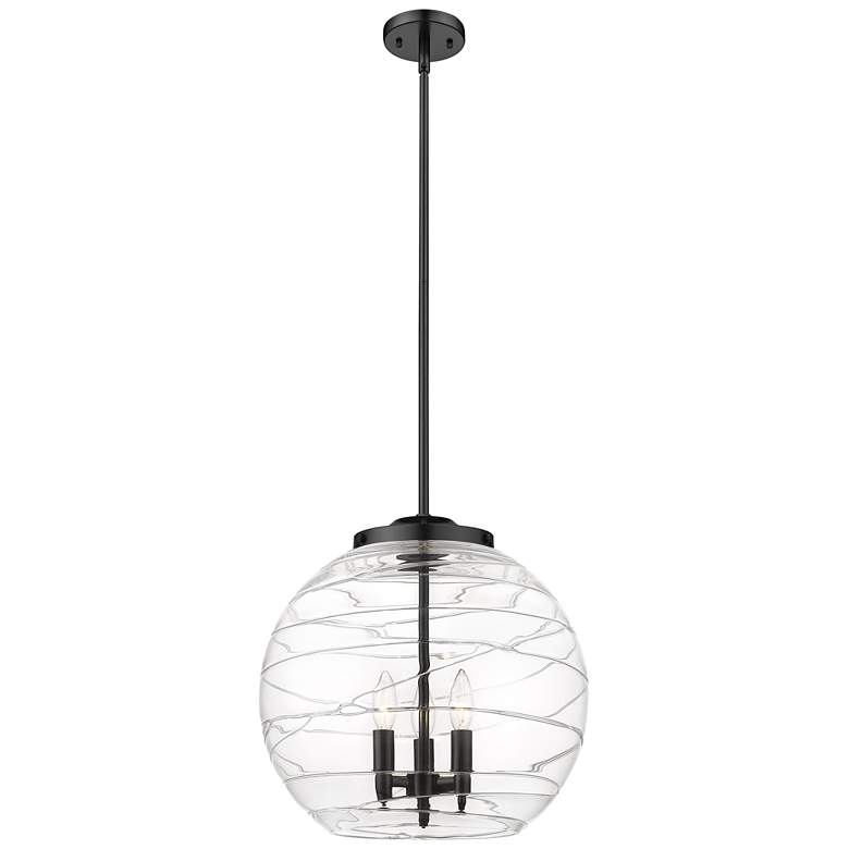 Image 1 Athens 3-Light 16" Matte Black LED Pendant With Clear Deco Swirl Shade