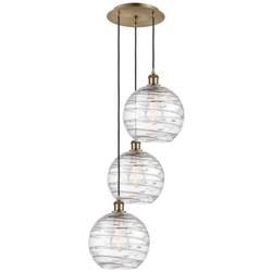 Athens 3-Light 17" Antique Brass Multi-Pendant With Clear Deco Swirl S