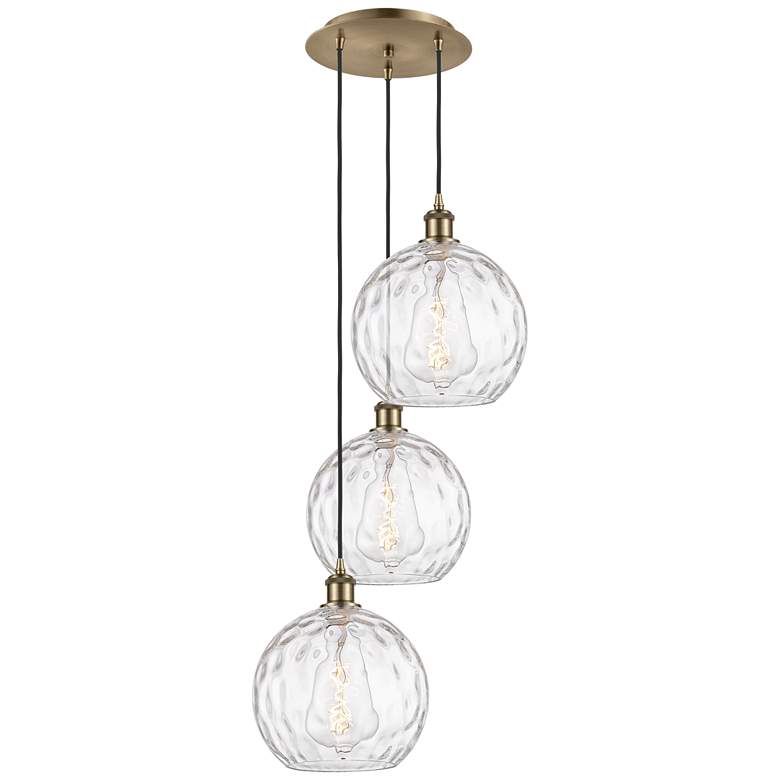 Image 1 Athens 3-Light 17" Antique Brass Multi-Pendant With Clear Water Glass