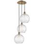 Athens 3-Light 17" Antique Brass Multi-Pendant With Clear Water Glass