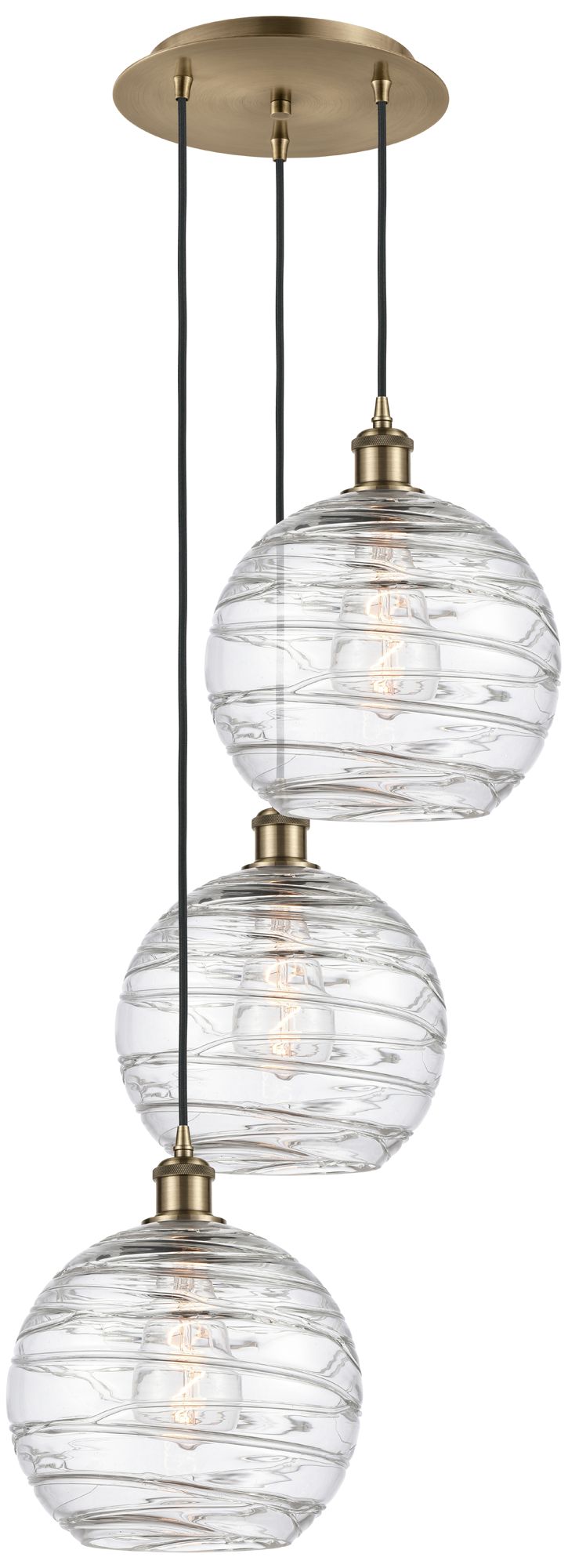 Athens 3-Light 17" Brass Multi-Pendant w/Clear Deco Swirl Made to Orde
