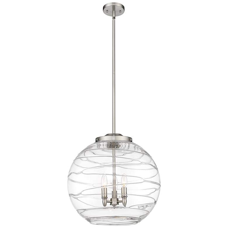 Image 1 Athens 3-Light 18" Brushed Nickel LED Pendant With Clear Deco Swirl Sh