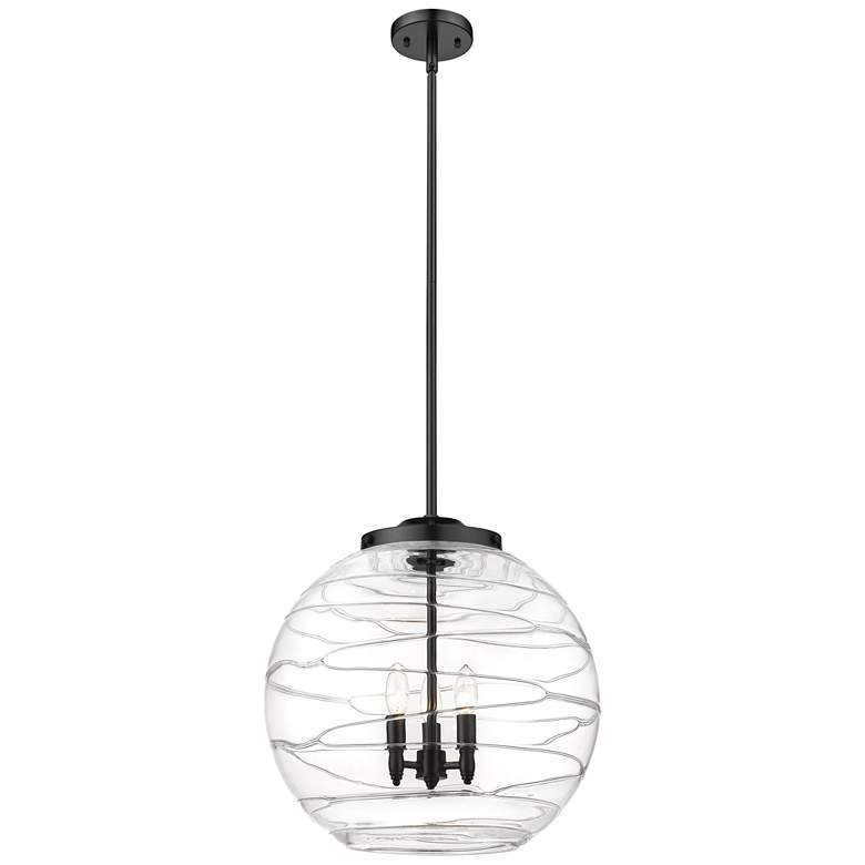 Image 1 Athens 3-Light 18" Matte Black LED Pendant With Clear Deco Swirl Shade