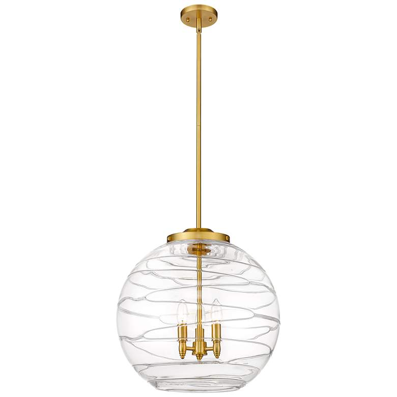 Image 1 Athens 3-Light 18 inch Satin Gold LED Pendant With Clear Deco Swirl Shade