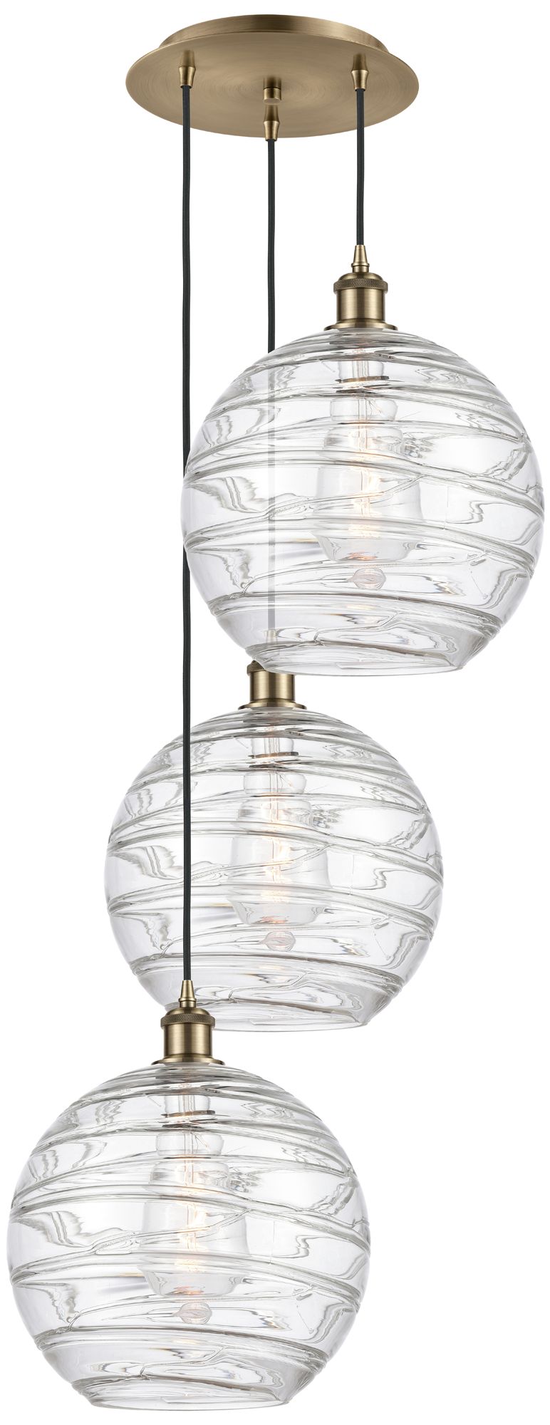Athens 3-Light 19" Brass Multi-Pendant w/Clear Deco Swirl Made to Order