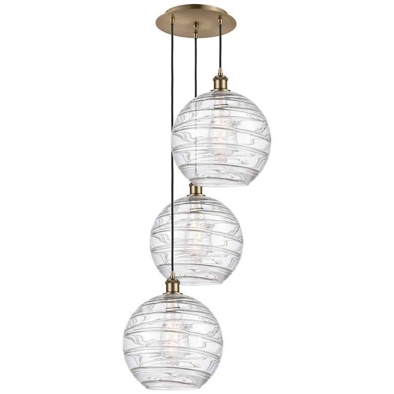 Image 1 Athens 3-Light 19" Antique Brass Multi-Pendant With Clear Deco Swirl S