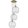 Athens 3-Light 19" Antique Brass Multi-Pendant With Clear Deco Swirl S