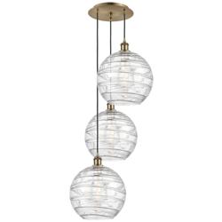 Athens 3-Light 19" Antique Brass Multi-Pendant With Clear Deco Swirl S
