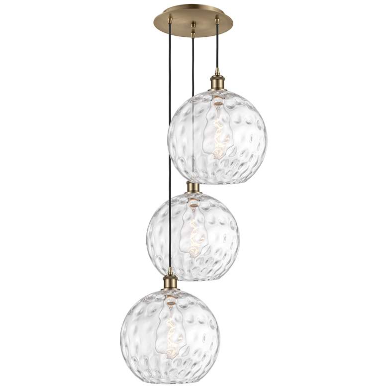 Image 1 Athens 3-Light 19" Antique Brass Multi-Pendant With Clear Water Glass