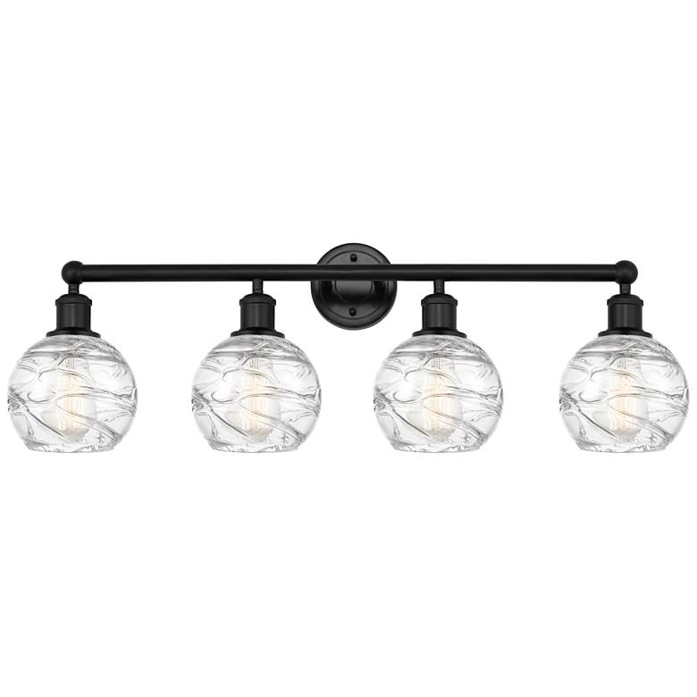 Image 1 Athens 33" 4-Light Matte Black Bath Light w/ Clear Deco Swirl Shade