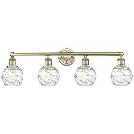 Image1 of Athens 33"W 4 Light Antique Brass Bath Light With Clear Deco Swirl Sha