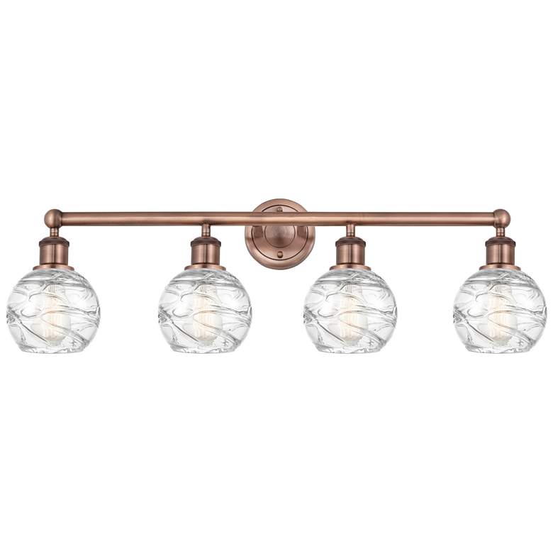 Image 1 Athens 33 inchW 4 Light Antique Copper Bath Light With Clear Deco Swirl Sh